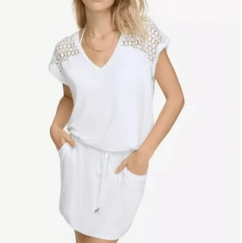 🆕️ Calvin Klein Swimwear Crochet Shoulder Cover Up in White - Size S/M - Picture 12 of 13